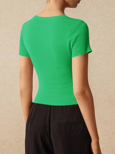 Image of Imily Bela Womens Short Sleeve Sweater Tops Summer Button Down Casual Ribbed Knit Slim Fit Cropped Cardigan Shirts