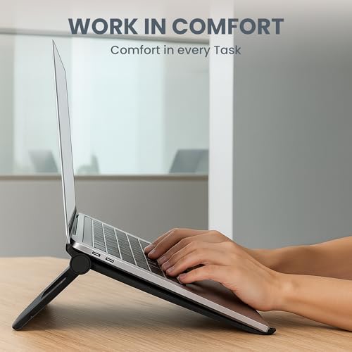 Image of SL-115 Foldable Laptop & Tablet Stand Multi-Size Compatible, Stable Base, Non-Slip Silicone Pads, Mini and Compact, ABS with Silicone Build (Black)