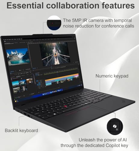 Image of Lenovo ThinkPad T16 Gen 3 Business AI PC Laptop (16 inch FHD+ Touchscreen, Intel 12-Core Ultra 5 125U (> i7-1355U), 64GB DDR5, 2TB SSD), 2x Thunderbolt 4, Fingerprint, Backlit, 5MP IR Webcam, Win 11 Pro