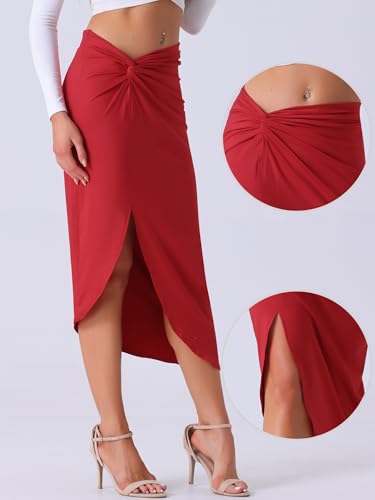 Allegra K Twist Front Skirts for Women's Ruched High Split Asymmetrical Boho Beach Midi Skirt2