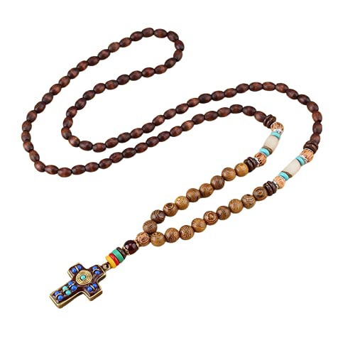 Collier mala en perles de bois vintage fait main pour méditation et prière ethnique