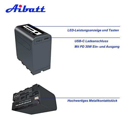 Aibatt NP-F970 10.5Ah akku,Ersatzakku für Sony NP-F970 F960 F750 F550,mit Typ-C-Aufladung,PD 30W,Kompatibel mit Sony DCR-VX2100, DSR-PD150, DSR-PD170, FDR-AX1, HDR-FX1, HDR-FX7 und LED-Licht, Monitor - Image 5