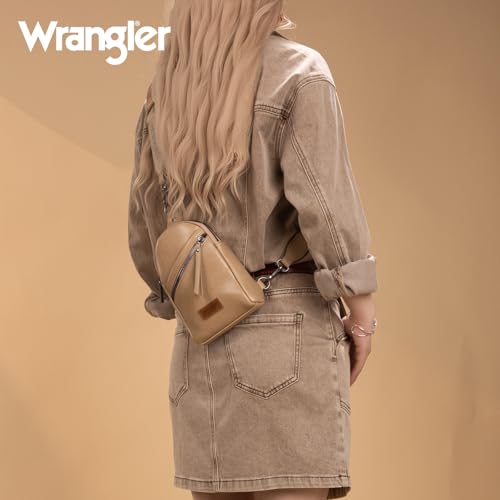 Image of Wrangler Small Sling Bag for Women, Leather Crossbody Bags Cross Body Purse Fanny Packs with Adjustable Strap for Gift