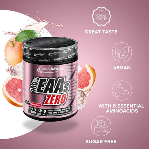 IronMaxx 100% EAAs Zero - Pink Grapefruit 500g Dose | EAA-Pulver,Vegan Und Zuckerfrei Mit Allen 8 Essentiellen Aminosäuren | Fruchtiger Geschmack, Frei Von Konservierungsstoffen 2