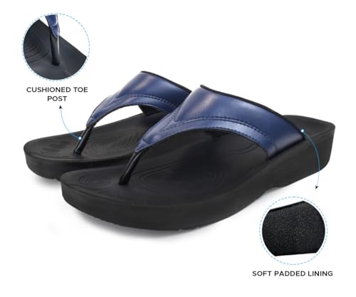 Image of AEROTHOTIC Comfy Arch Support Flip Flops for Women Open Toe Stylish Faux Leather Cushioned Strap with Non-Slip Sole & Comfortable Footbed Indoor and Outdoor Sandals