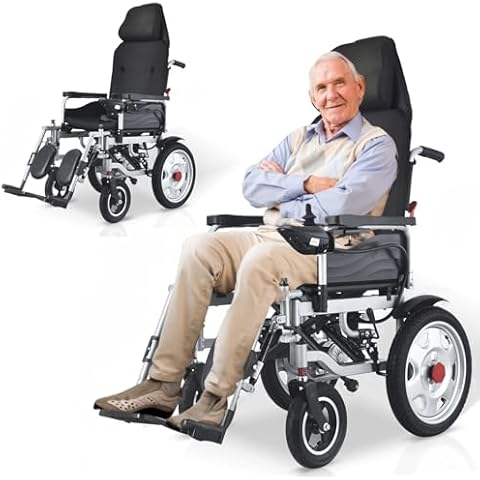 Adults Electric Wheelchair,25 Miles Longer Range Power Wheelchair, All Terrain Motorized Wheelchair, Reclining Electric Wheelchair for Seniors with Dual Motors,Foldable, Airline Approved,Weatherproof Cover