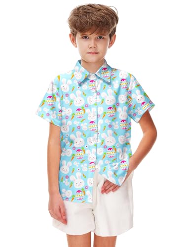 Image of Remimi Unisex Kids 4th of July Button Up Shirt Boys American Flag Print Hawaiian Beach Short Sleeve Tops 5-14 Years