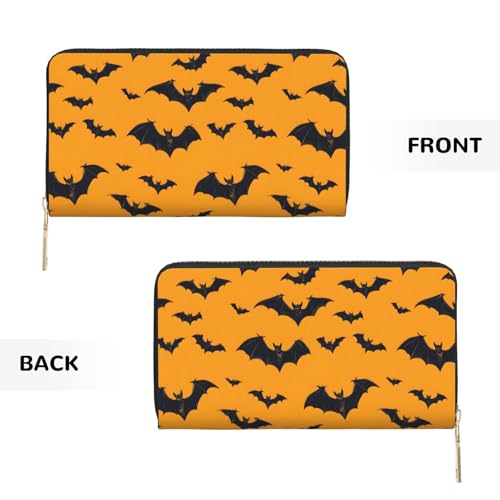 Cool Black Bat Print Wallet Women Men, Long PU Leather Wallets for Women, Cute Womens Travel Wallet Purse Pouch with Zipper Pocket2