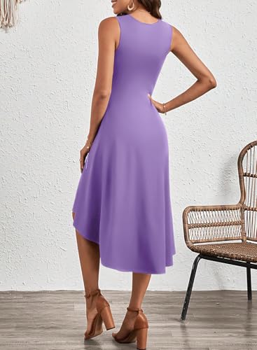 Image of Happy Sailed Women's Summer Dresses Sleeveless Ruched Waist A Line High Low Midi Cocktail Dress(Waist Tight,Please Size Up)