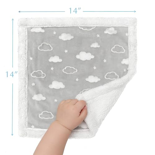 Image of American Baby Company Heavenly Soft Chenille Sherpa Security Blanket 14 inchx14 inch, Gray, Warm & Cozy for Baby Boys & Girls