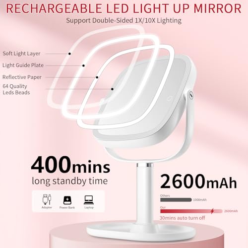 Espejo de maquillaje rectangular con luz y aumento miniatura 2