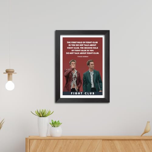 Image of TenorArts Fight Club Poster Hollywood Movie Quotes Posters Vector Art Photo Frame Painting With Dark Wooden Texture (12inches x 9inches)