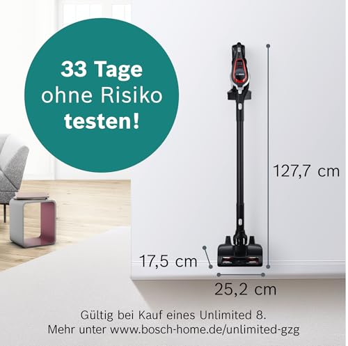 Bosch bežični usisavač Unlimited Series 8 ProPower BSS81POW1, bežični ručni usisavač, bez vrećice, higijenski filtar, velika usisna snaga, dugo vrijeme rada, XXL mlaznica za presvlake, mlaznica za pukotine, crna