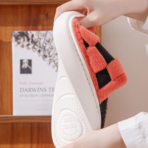 Checkered Slippers for Women Memory Foam House Slippers for Men Indoor Outdoor Fuzzy Slippers for Women with Faux Fur Lining2
