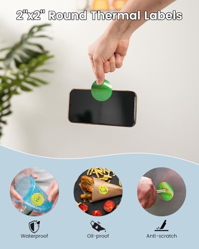 Image of Bluetooth Shipping Label Printer with 3 Roll Labels & 400PCS 4 Color Circle Holographic Thermal Labels, D450BT Thermal Label Printer 4x6 for Small Business