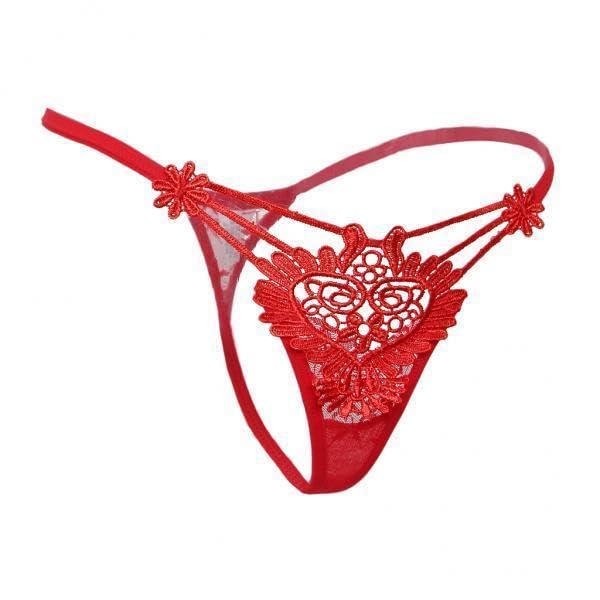Merishopp 3xWomen Embroidered Heart Shaped Lace Underwear G-String Briefs Red-image-9