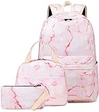 LEDAOU Mochila para meninas, mochila escolar, infantil, mochila para adolescentes, conjunto de mochila com lancheira e estojo de lápis, Mármore rosa, Large, Mochila