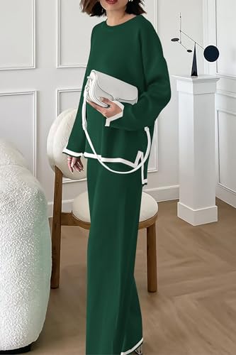 PRETTYGARDEN Women's 2 Piece Fall Knit Sweater Set Long Sleeve Tops Wide Leg Pants Sweatsuit Tracksuit Outfit Winter Clothing