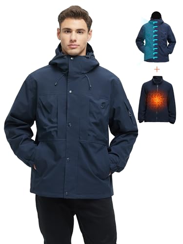 VOPOKER Men's 3 in 1 Winter Coats Water Resistant Ski Snow Warm Fleece Jacket With Multi-Pockets Windbreaker Jacket Blue M