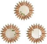 LOSOUR Boho mur Décor Miroir d'explosion solaire 3 Pack Miroir en bois rond rustique 12 inch Boho Miroir Maison Décor Ferme Décorations pour Chambre Salon Entrée