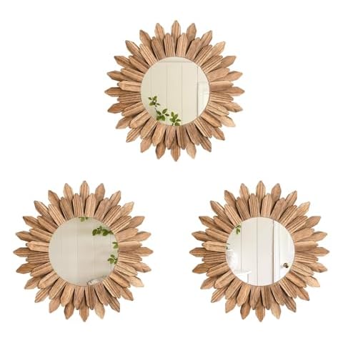 LOSOUR Boho Wall Decor Sunburst Mirror 3 Pack Rustic Round Wood Mirror 12 inch Boho Mirror Home Decor Farmhouse Room Decorations for Bedroom Living Room Entryway Cover