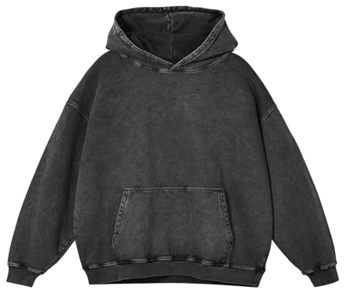 Mens Hoodies Pullover Vintage Hooded Sweatshirt Washed Hoodie Oversized Heavyweight Streetwear Cotton Sweatshirt