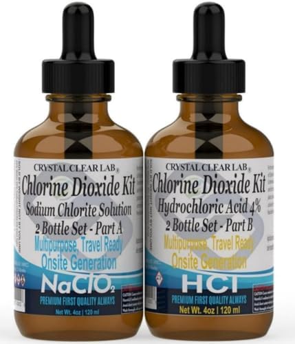 Crystal Clear Lab Chlorine Dioxide -Pure CDS Set Single-Drop Bottles HCL Extra Large 8 fl oz Liquid Kit