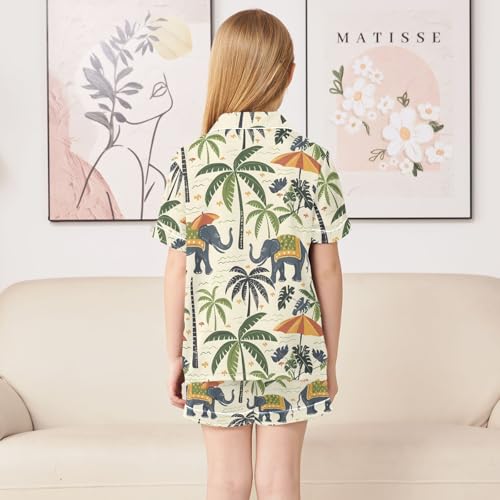 ALAZA Elephant Palm Tree Indian Satin Pajamas Set Short Sleeve Button Down Sleepwear Summer Pjs 2 Piece4