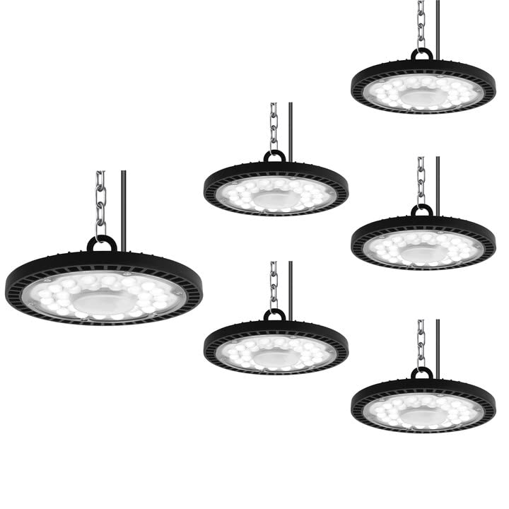 treoir 100W LED UFO High Bay Light Industrial Lamp,10000LM UFO LED Workshop Lamp,IP65 Waterproof LED Indoor Spotlight 6500K LED Warehouse Lighting with Cold White for Garage,Factory,Halls(6pcs,100W)