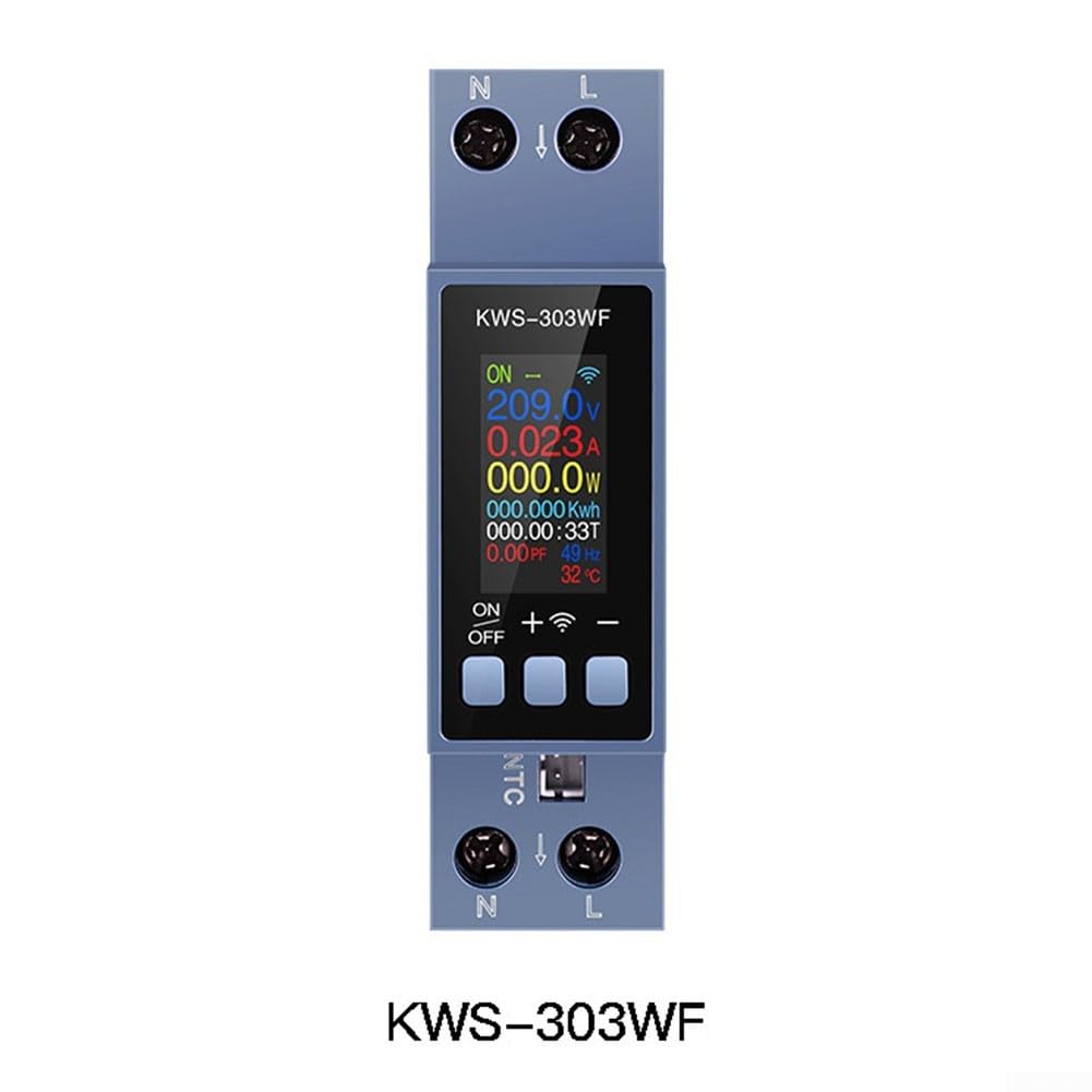 KWS-303WF WLAN DIN Hutschienen Stromzähler 40A, Multifunktionaler Spannungs- Und Strommesser Mit HD Farbdisplay, Fernsteuerung Per App, Energieverbrauchsanzeige, Überlastschutz