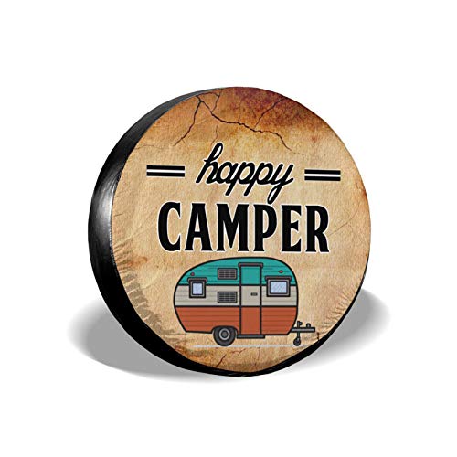 NELife Tire Cover Happy Camper Camping Polyester Wheel Tire Cover Potable Universal Wheel Covers Powerful Waterproof Tire Cover Fit for Jeep Trailer RV SUV Truck Trailer Accessories (14-17 in)