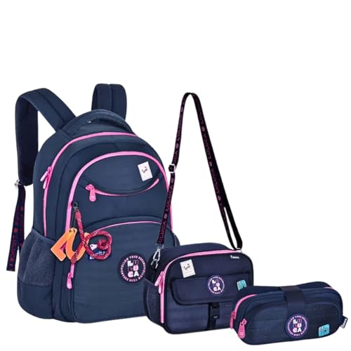 Kit Mochila Costas Lancheira e Estojo Azul Escolar Infantil