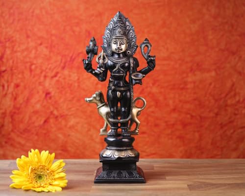 Mridaya Divine Kala Bhairava Statue with Dog – 29 cm Black-Golden Brass Finish Kaal Bhairav Idol for Protection