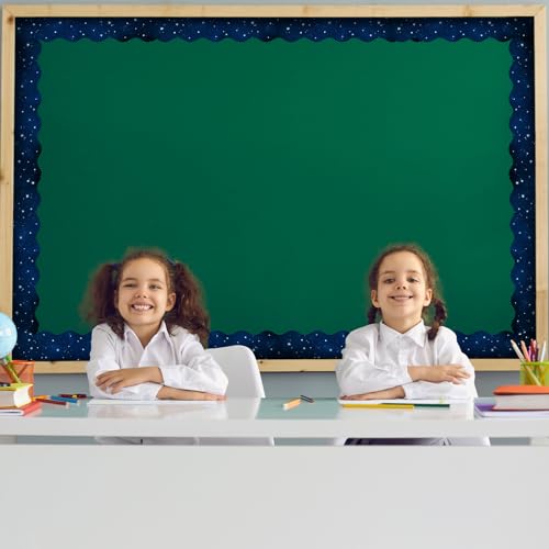 Image of Whaline Galaxy Bulletin Board Borders Space Border Trim Blue Starry Night Sky Die-Cut Scalloped Border Trim for Back to School Classroom Office Chalkboard Decoration
