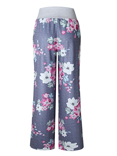 Image of iChunhua Women's Comfy Stretch Floral Print Drawstring Palazzo Wide Leg Lounge Pant