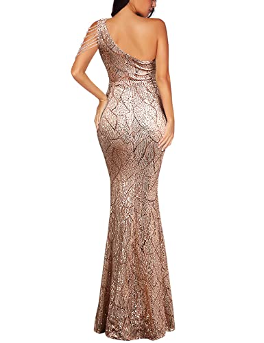 Women One Shoulder 1920s Plus Size Formal Dress Tassels Sleeve Sequins Gatsby Maxi Evening Gown2