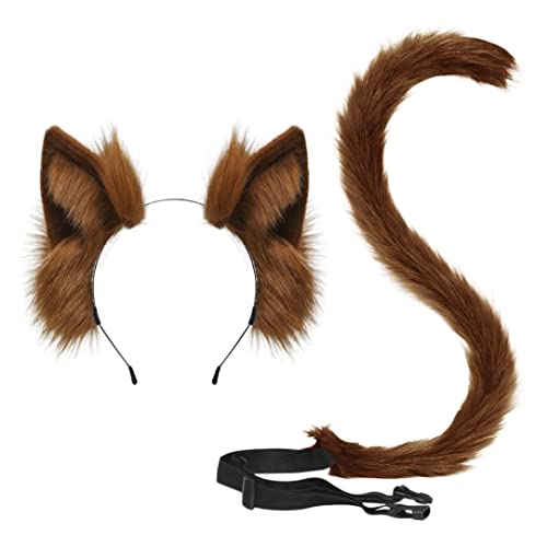 NICEYEA Faux Fur Fox Cat Ears Hair Clip Fluffy Wolf Fox Tail Set Cosplay Costume Animal Dress Up Fancy Dress Accessories Halloween Christmas Party Costume for Kids Adults