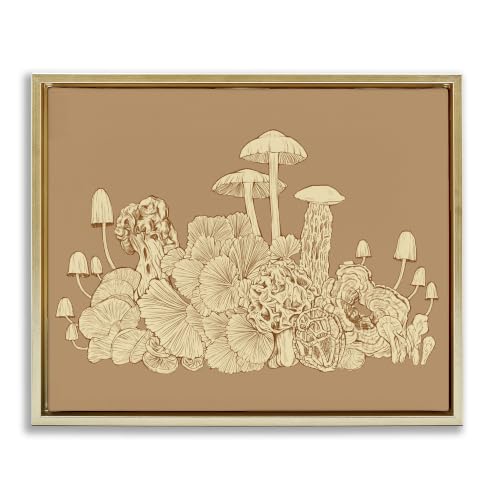 'Intricate Forest Mushrooms Plants Neutral'| Floating Frame Canvas Art
