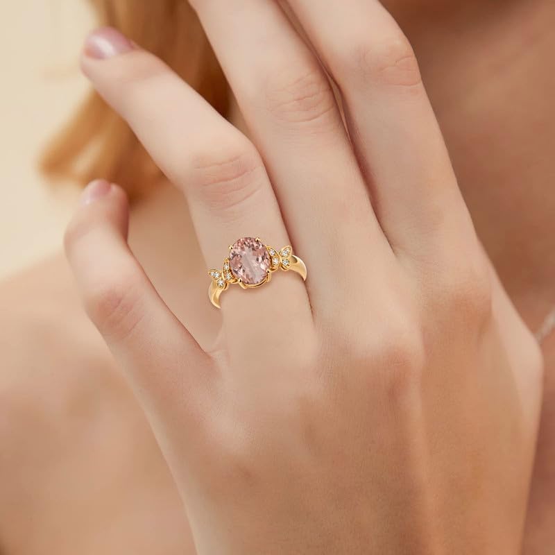 10K 14K 18K Gold Butterfly Gemstone Ring for Women with Moissanites/Diamonds 2 Carat Oval Birthstone Anniversary Statement Rings Size 3-16 - Image 5