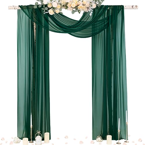 Image of Socomi Wedding Arch Draping Fabric 29 inch x 20Ft 4 Panels Emerald Green Sheer Outdoor Curtain Drapes Extra Long for Bridal Baby Shower Ceremony Birthday Party Decor