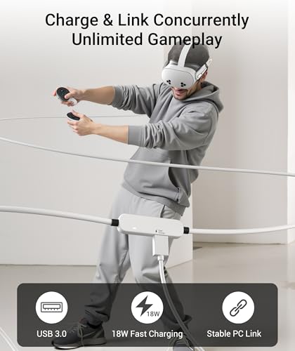 Syntech Link Cable with Charging 16FT Compatible with Oculus/Meta Quest 3S/3, Quest2 Accessories, USB 3.0 Link Cable with Extra Charging Port, for PC/SteamVR and Extended Gameplay - Image 6