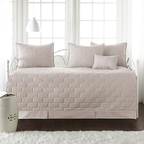 Image of Southshore Fine Living, Inc. Twin Daybed Covers, 6-Piece Twin Bedding Set, Daybed Cover Set, 3 Pillow Shams, 1 Bedskirt, 1 Throw Pillow - Day Bed Covers, Day Bed Bedding Sets, Brickyard Bone