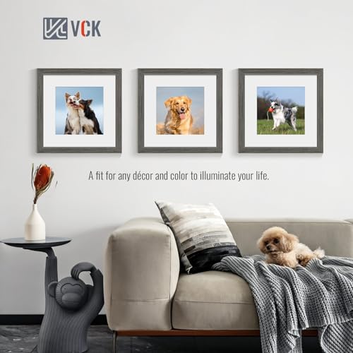 Image of VCK 12x12 Frame 5 Pack, Grey Wood, 8x8 Mat, Glass, for Picture Prints