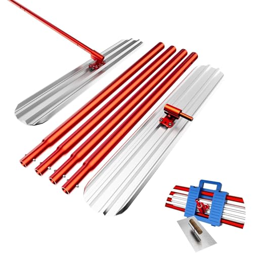 Bull Float Flotador de Hormigón 1200X200 mm, Flotador de Hormigón con Mango de 4 Flotadores, Caja de Herramientas, llana, Kit de Flotador de Hormigón para el Acabado del Hormigón (rojo)