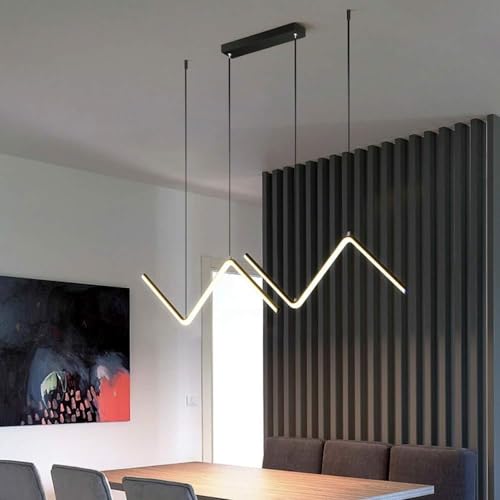 Lampada a Sospensione Moderna Wave - Lampadario lineare a LED per Tavolo da Pranzo e Isola della Cucina, Elegante Design Nero, apparecchio di Illuminazione per la casa Contemporaneo