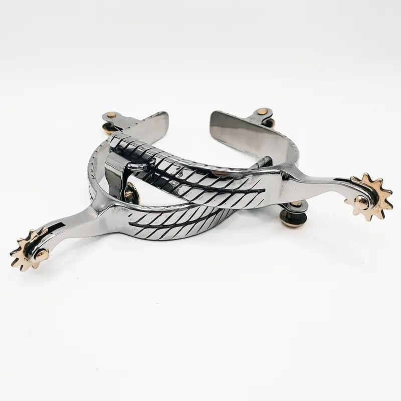 Western Style Spurs, Cowboy Spurs, Stainless Steel Etched Craft, with Rotating Copper Gear and Copper Buckle, Men's and Women's Spurs, Suitable for Various Boots