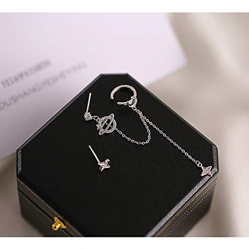 Planet CZ Moon Star Ear Cuff Wrap Clip On Crawler Climber Hoop 925 Sterling Silver Post Stud Chain Threader Tassel Asymmetric Earrings for Women Cute Hypoallergenic Gifts Daughter Bff Christmas2