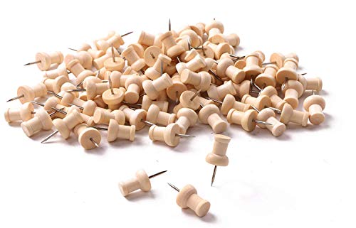 Tupalizy Wooden Push Pins Wood Thumb Map Tacks for Cork Boards and Home Office Craft Projects, Natural Color, 100 Pieces