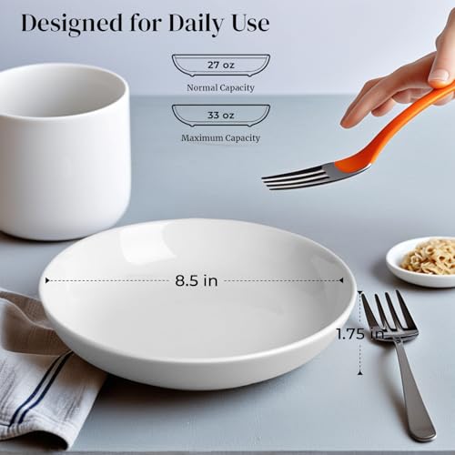 DeeCoo 7 Pack Porcelain Pasta Bowls Ceramic , Large Serving Bowl, Wide and Shallow, Set 8.3 Inch - 30 Ounce - for Pasta, Salad, Cereal, Soup & Microwave & Dishwasher Safe by DeeCoo - Used condition - Image 3
