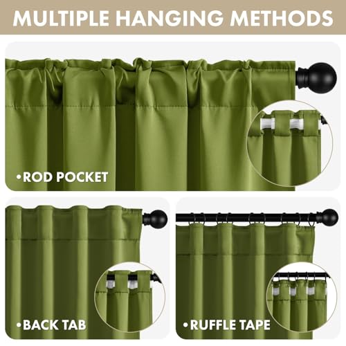 Image of ANRODUO Olive Green Back Tab Blackout Curtains 84 Inch Long 2 Panels | Rod Pocket,Thermal Insulated Room Darkening Light Blocking Curtains for Living Room Bedroom Privacy,W42xL84